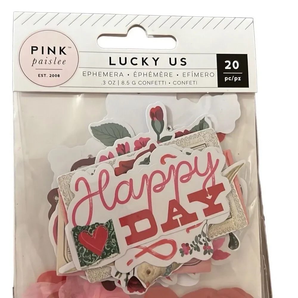 PINK PAISLEE 20 Pc Lucky Us Ephemera Diecut Paper Hearts Flowers NWT‎ Love